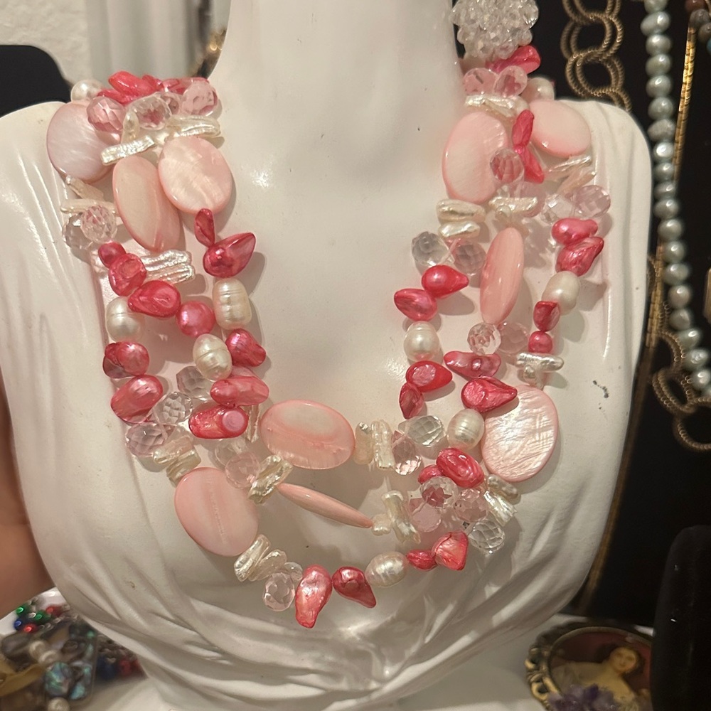 925 sterling necklace with fresh water pearls and mother of pearl 3 strands